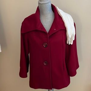 Red wool winter shorty jacket and long white wool gloves szM